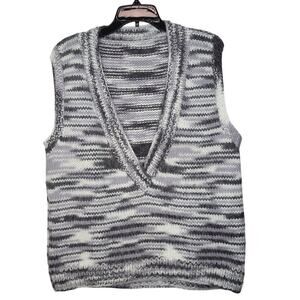 Handknit Fuzzy Deep V-Neck Gray and Lavender Sweater Vest Women's Size XL